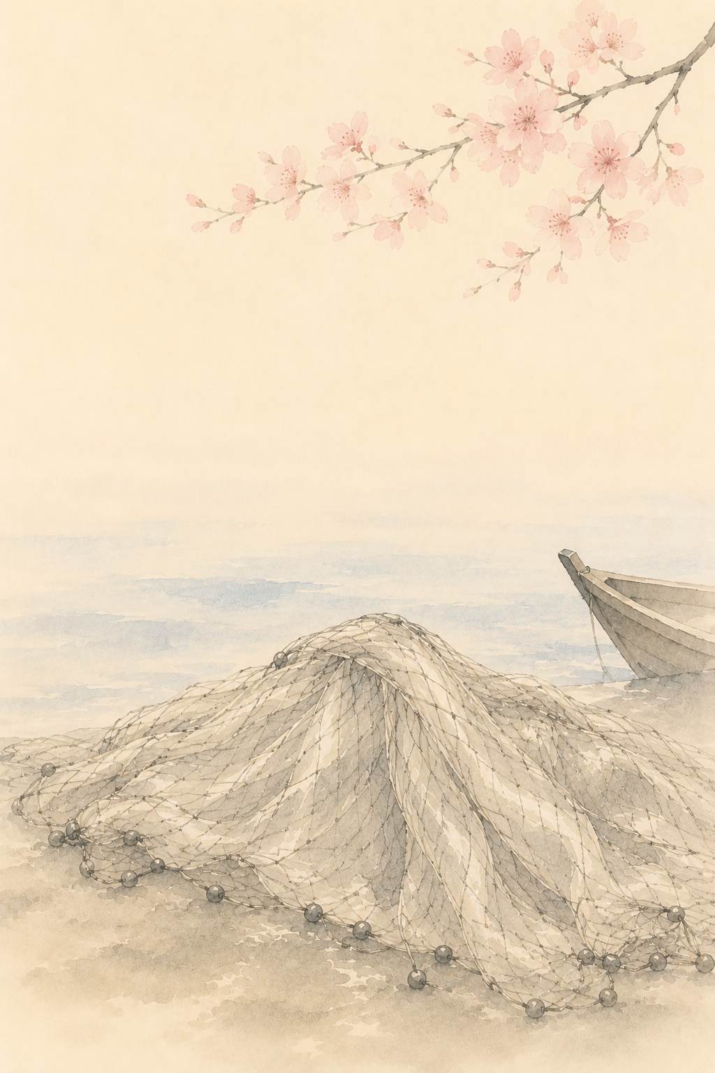 三社祭 川辺の投網と桜
